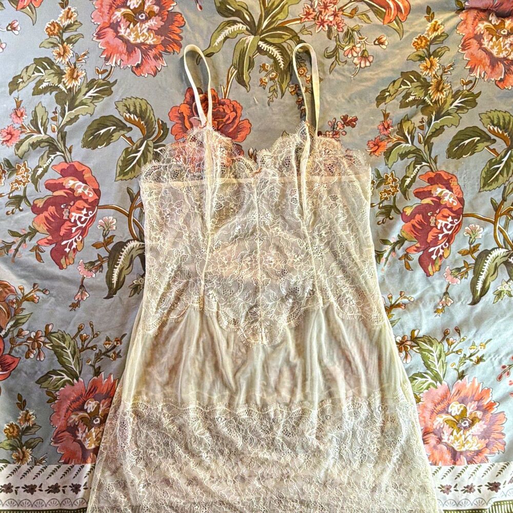 b.tempt'd Women's White Floral Lace Chemise Slip w/ Adjustable Straps Size L